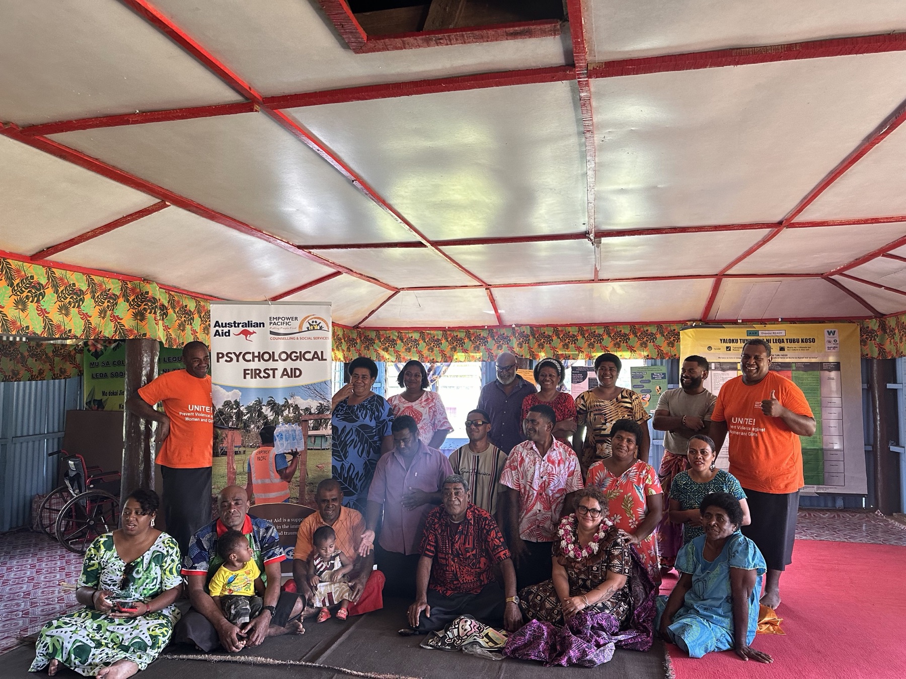 A community group gathered at a psychological first aid workshop in Fiji