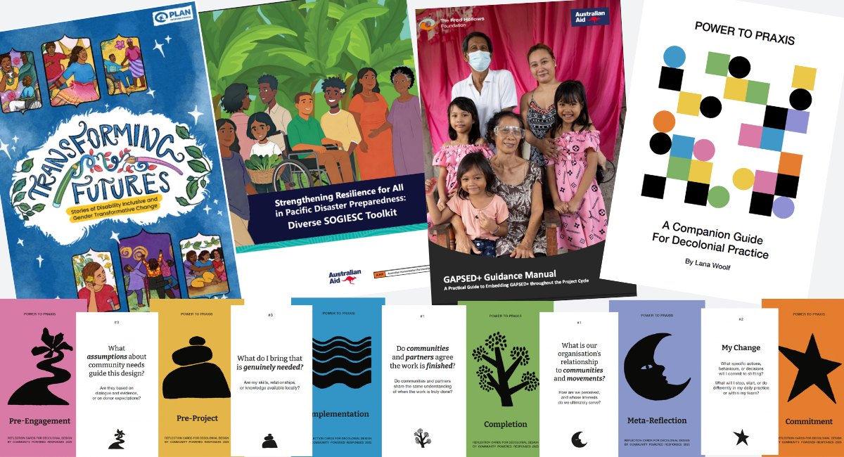 Published toolkits and guidance including Transforming Futures, the Diverse SOGIESC Toolkit, the GAPSED+ Guidance Manual and Power to Praxis